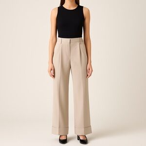 Lafayette 148 New York Khaki Tan Wool Wide Leg Trousers